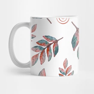 Fall Leaves in Autumn Colors Watercolor Pattern Blue and Red Mug